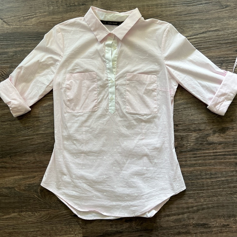 Like new Zara anchor and striped dress shirt. Made in Morocco